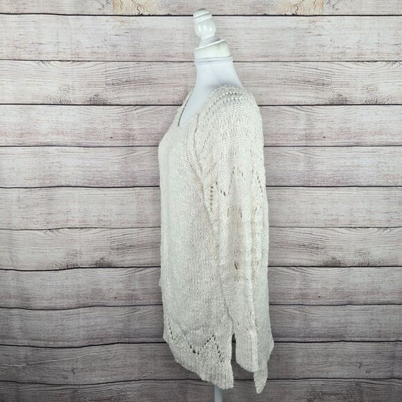 Pilcro Anthropologie Gemima Pointelle Jumper Oversized Knit White Sweater Small - Picture 2 of 8